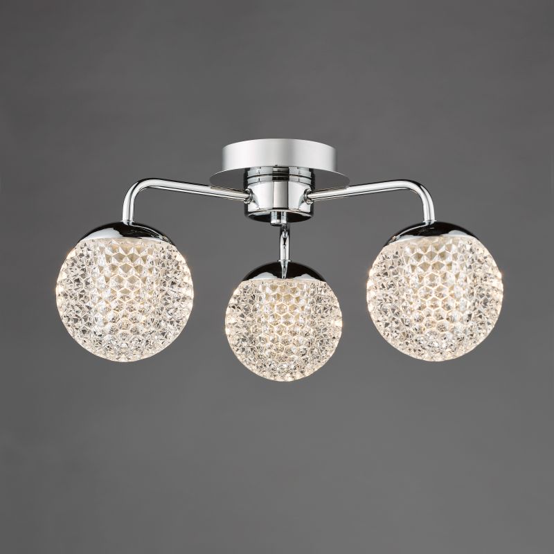 Dar-TEV5350 - Teva - Chrome 3 Light Semi Flush with Honeycomb Acrylic Shades IP44