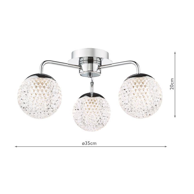 Dar-TEV5350 - Teva - Chrome 3 Light Semi Flush with Honeycomb Acrylic Shades IP44