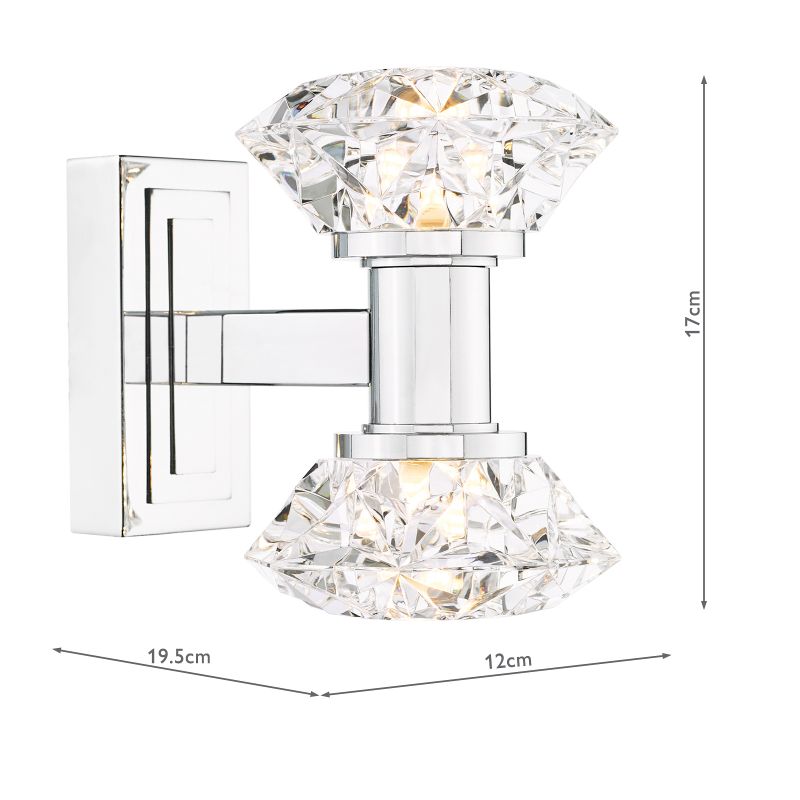 Dar-TIA0950 - Tiana - Chrome 2 Light Wall Lamp with Crystal