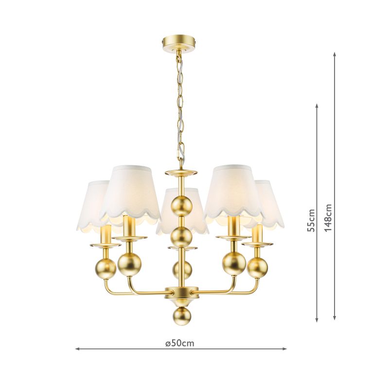 Dar-TIL0535-NER262 - Tilda - Gold 5 Light Pendant with Ivory Linen Shades