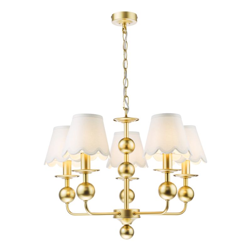 Dar-TIL0535-NER262 - Tilda - Gold 5 Light Pendant with Ivory Linen Shades