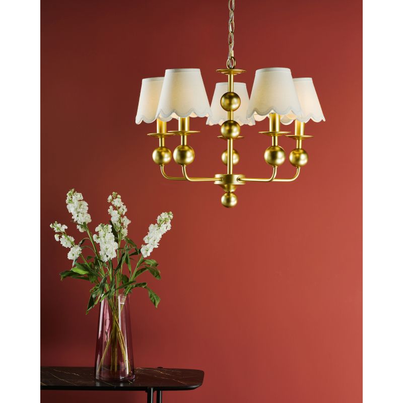 Dar-TIL0535-NER262 - Tilda - Gold 5 Light Pendant with Ivory Linen Shades