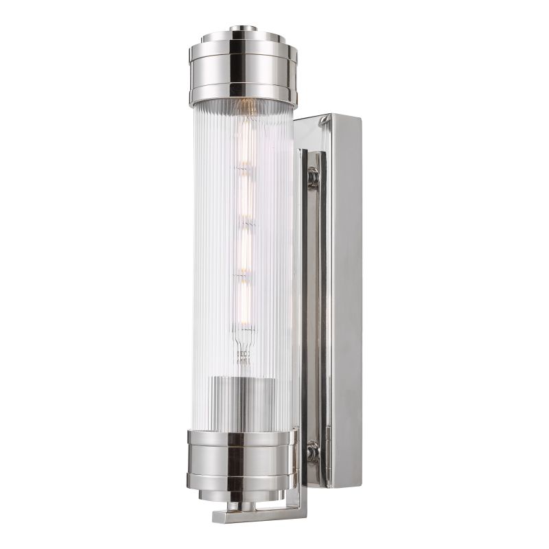 Dar-TOM0738 - Tommaso - Polished Nickel Wall Lamp with Ribbed Glass IP44