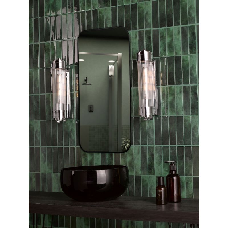 Dar-TOM0738 - Tommaso - Polished Nickel Wall Lamp with Ribbed Glass IP44