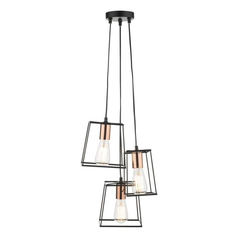 Dar-TOW0322 - Tower - Black and Copper 3 Light Cluster Pendant