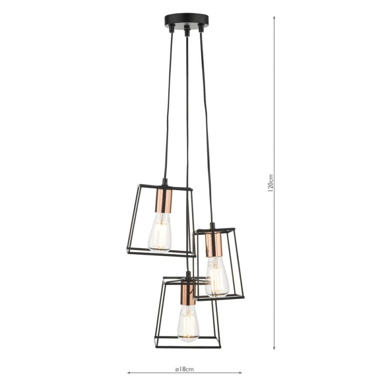 Dar-TOW0322 - Tower - Black and Copper 3 Light Cluster Pendant