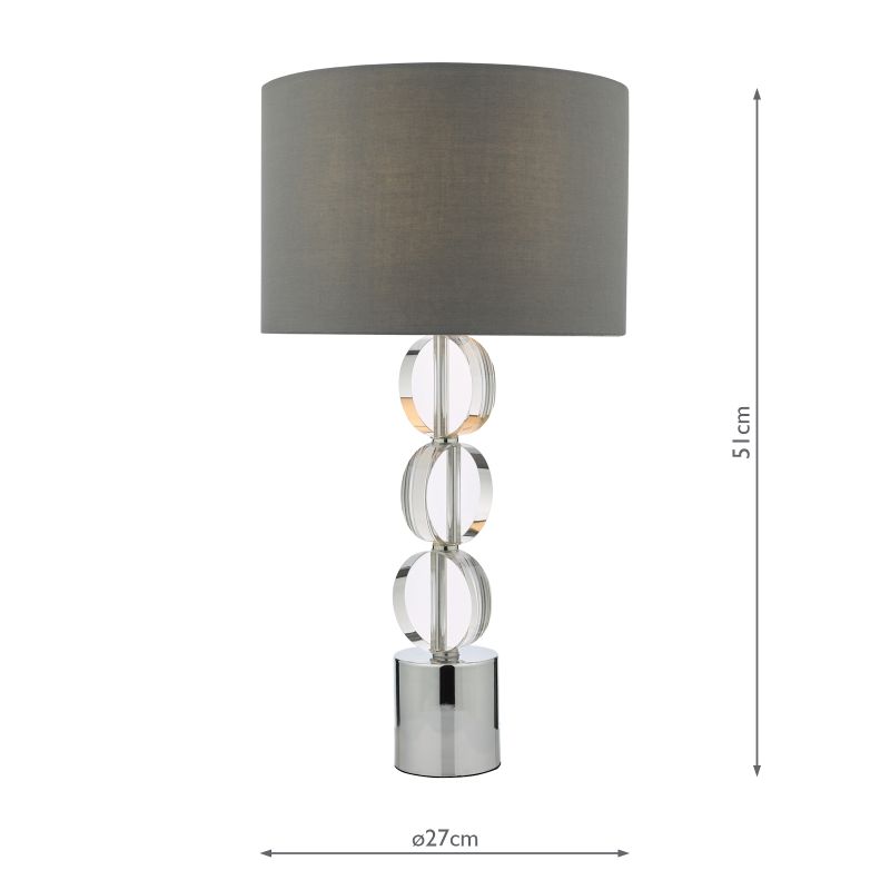 Dar-TUK4208 - Tuke - Grey Cotton & Crystal with Chrome Touch Table Lamp