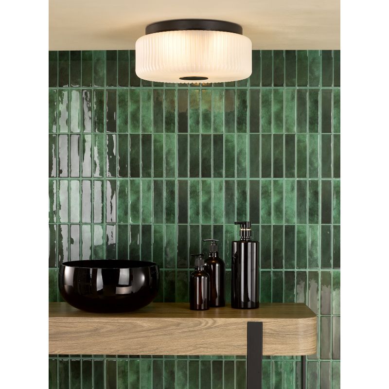 Dar-TWY5222 - Twyman - Satin Black Flush with Frosted Ribbed Glass IP44