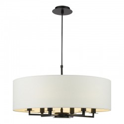 Tyler - Black 6 Light Centre Fitting with White Linen Shade
