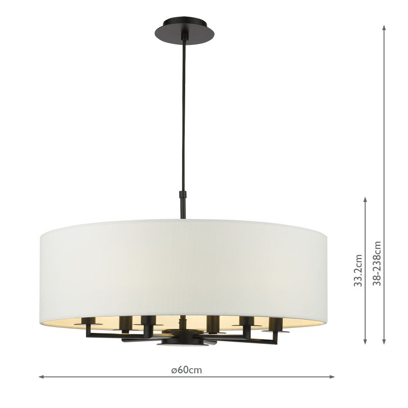 Dar-TYL6422 - Tyler - Black 6 Light Centre Fitting with White Linen Shade