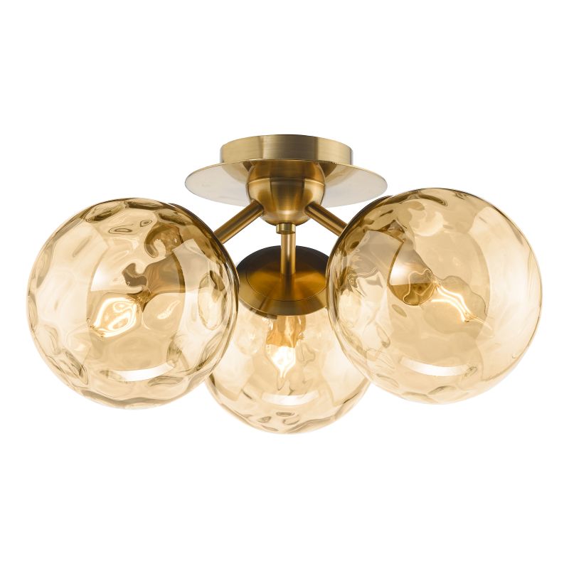 Dar_Vol3-ULR5306 - Ulrika - Antique Brass 3 Light Flush with Dimpled Amber Glass