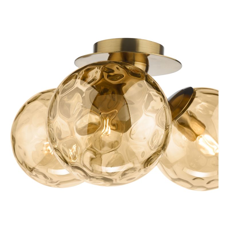 Dar_Vol3-ULR5306 - Ulrika - Antique Brass 3 Light Flush with Dimpled Amber Glass