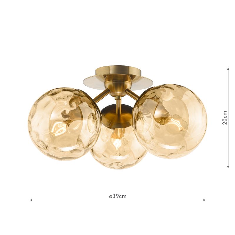 Dar_Vol3-ULR5306 - Ulrika - Antique Brass 3 Light Flush with Dimpled Amber Glass