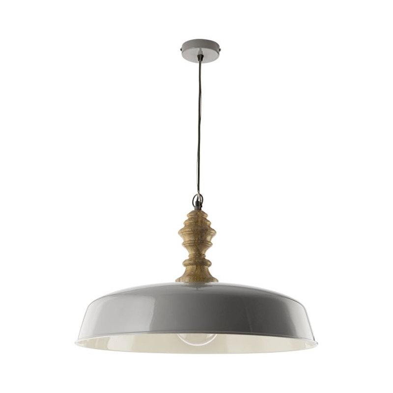 Ceiling Lights - Vadna - Handmade Large Grey with Wood Hanging Pendant Dar-VAD0139 - Vadna - Handmade Large Grey with Wood Hanging Pendant