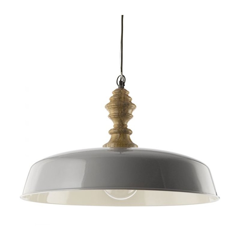 Ceiling Lights - Vadna - Handmade Large Grey with Wood Hanging Pendant Dar-VAD0139 - Vadna - Handmade Large Grey with Wood Hanging Pendant