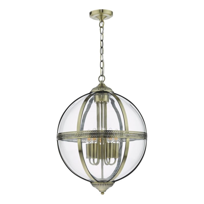 Dar-VAN0575 - Vanessa - Antique Brass & Clear 5 Light Lantern Pendant