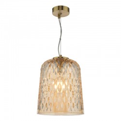 Varius - Natural Brass Pendant with Decorative Amber Glass