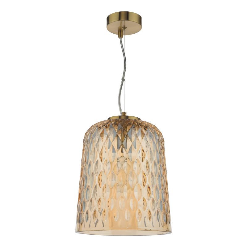 Dar-VAR0120 - Varius - Natural Brass Pendant with Decorative Amber Glass