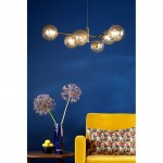 Vignette - Aged Brass 6 Light Pendant with Amber Dimpled Glasses