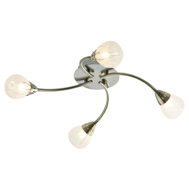 Ceiling Lights - Villa - Frosted Glass with Antique Brass 4 Light Centre Fitting Dar-VIL0475 - Villa - Frosted Glass with Antique Brass 4 Light Centre Fitting