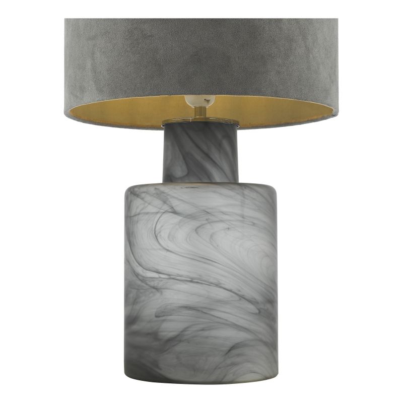 Dar-WAN4210 - Wanda - Frosted Marbled Glass Table Lamp with Grey Velvet Shade