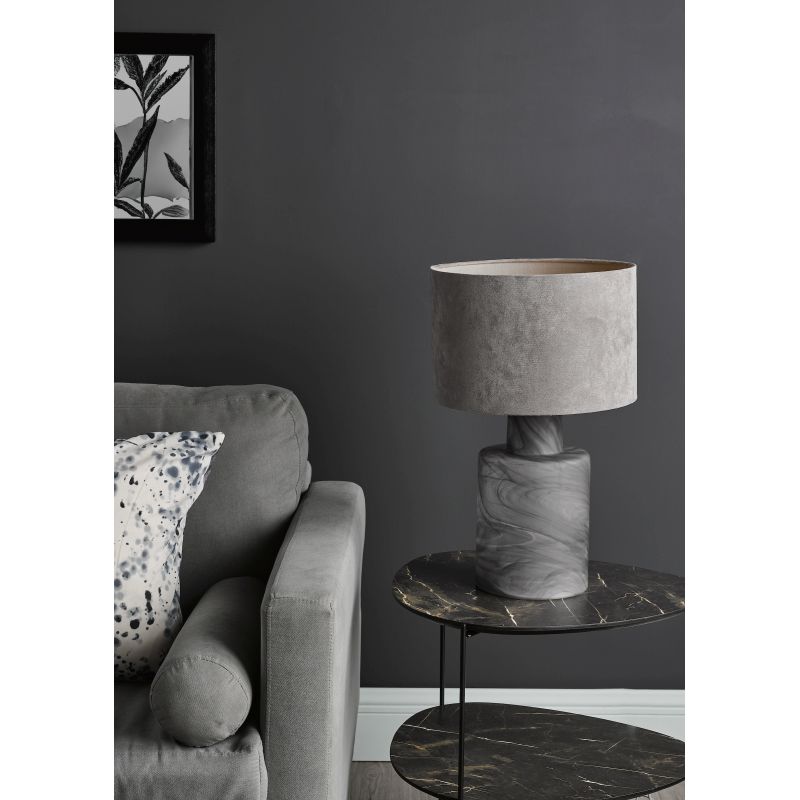 Dar-WAN4210 - Wanda - Frosted Marbled Glass Table Lamp with Grey Velvet Shade