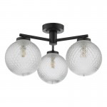 Wayne - Matt Black 3 Light Semi Flush with Textured Glasses Wayne - Matt Black 3 Light Semi Flush with Textured Glasses