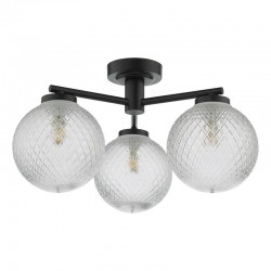Wayne - Matt Black 3 Light Semi Flush with Textured Glasses Wayne - Matt Black 3 Light Semi Flush with Textured Glasses