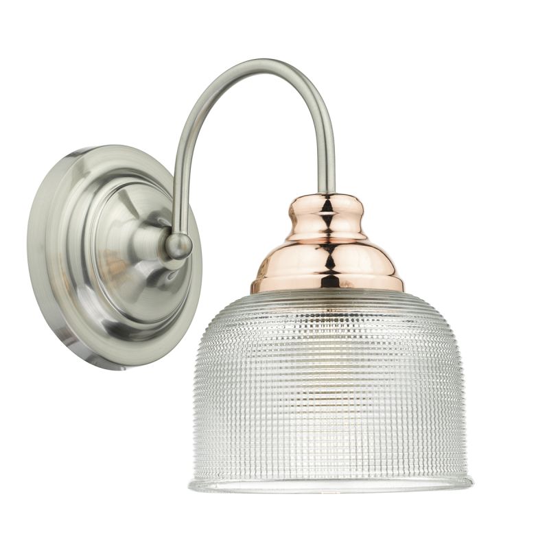 Dar-WHA0746 - Wharfdale - Satin Chrome and Copper with Glass Single Wall Lamp