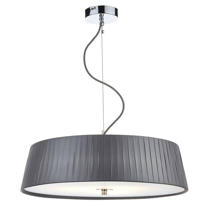 Ceiling Lights - Wheel - Grey Ribbon Fabric with Diffuser 3 Light Hanging Pendant Dar-WHE0339 - Wheel - Grey Ribbon Fabric with Diffuser 3 Light Hanging Pendant