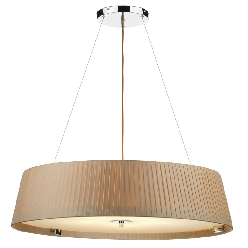 Ceiling Lights - Wheel - Taupe Ribbon Fabric with Diffuser 5 Light Hanging Pendant Dar-WHE0529 - Wheel - Taupe Ribbon Fabric with Diffuser 5 Light Hanging Pendant