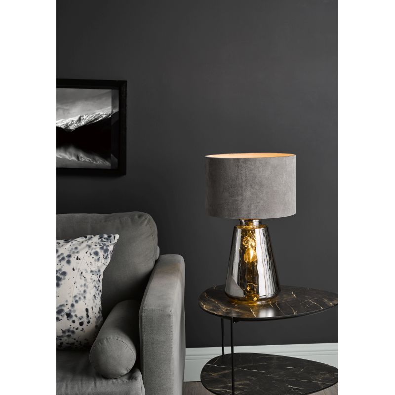 Dar-WYC4210 - Wycliffe - Smoked Glass Table Lamp with Grey Velvet Shade