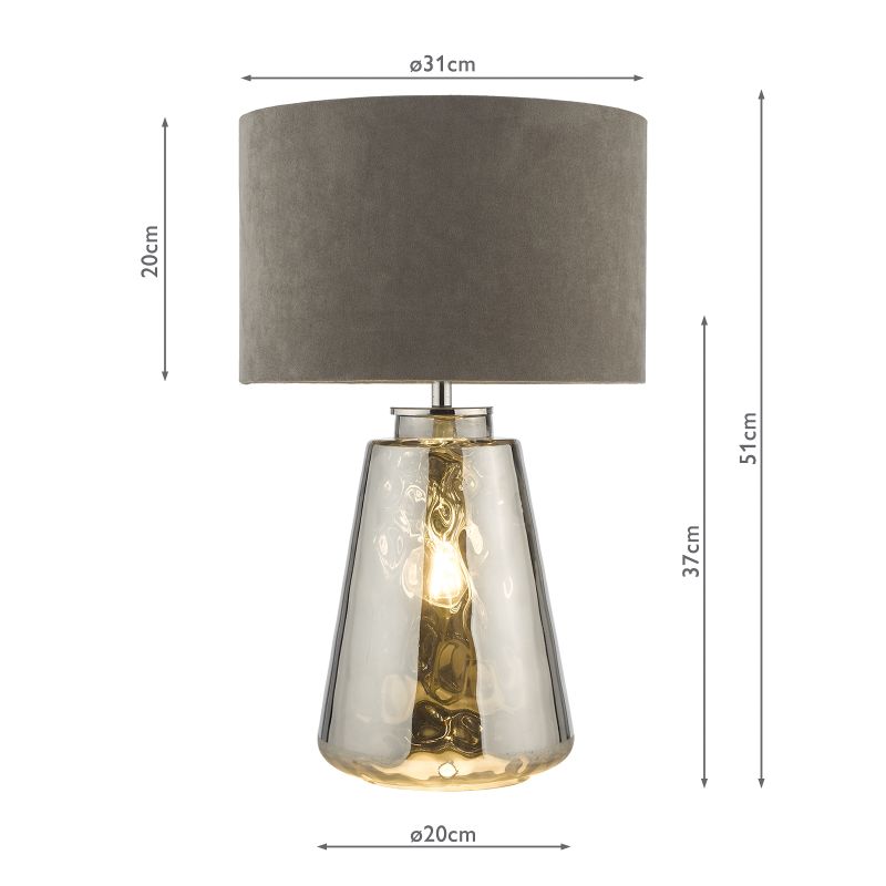 Dar-WYC4210 - Wycliffe - Smoked Glass Table Lamp with Grey Velvet Shade