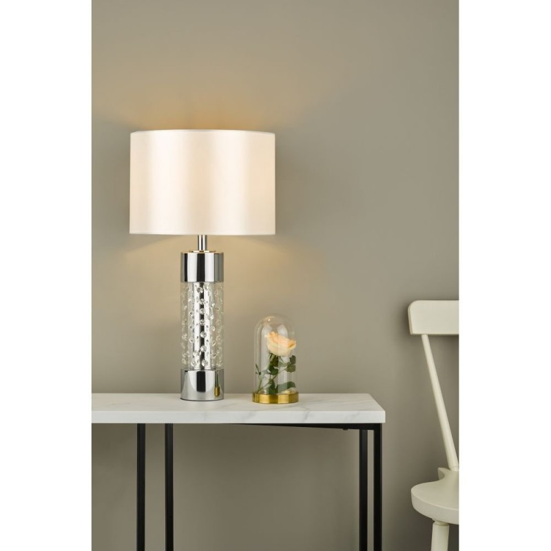 Table & Floor Lamp - Yalena - Ivory Shade with Glass & Crystal Table Lamp Dar-YAL422 - Yalena - Ivory Shade with Glass & Crystal Table Lamp