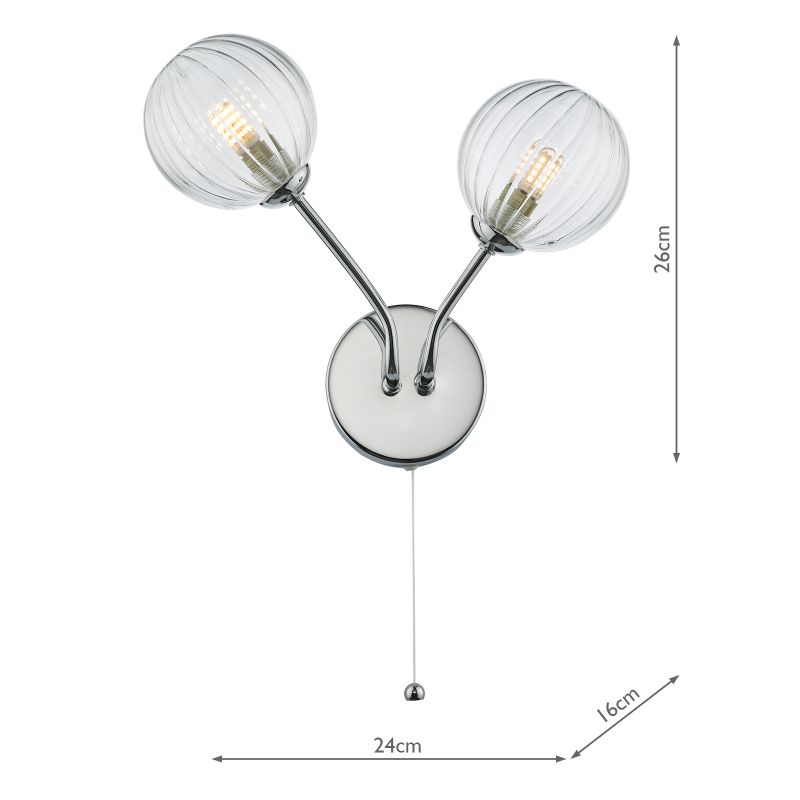 Wall Lights - Yiska - Ribbed Globe Glass & Chrome Twin Wall Lamp Dar-YIS0950 - Yiska - Ribbed Globe Glass & Chrome Twin Wall Lamp