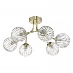 Yiska - Gold 6 Light Ceiling Lamp with Ribbed Clear Glass