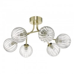 Yiska - Gold 6 Light Ceiling Lamp with Ribbed Clear Glass Yiska - Gold 6 Light Ceiling Lamp with Ribbed Clear Glass