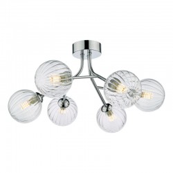 Yiska - Chrome 6 Light Ceiling Lamp with Clear Ribbed Glass Yiska - Chrome 6 Light Ceiling Lamp with Clear Ribbed Glass