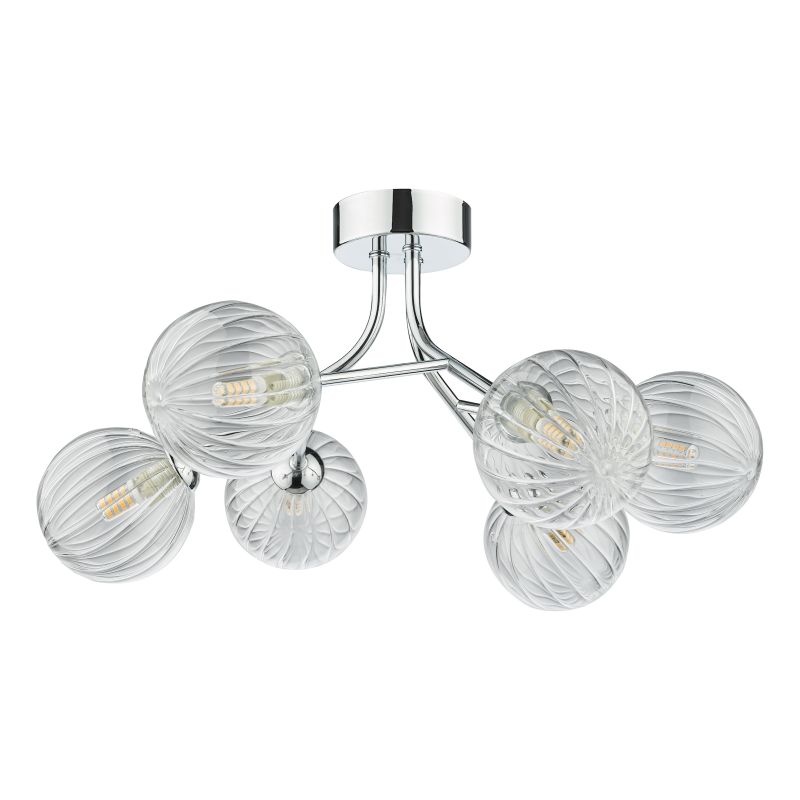 Dar-YIS6450 - Yiska - Ribbed Globe Glass & Chrome Ceiling Lamp