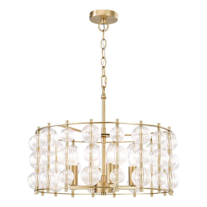 Dar-YUR0435 - Yuridia - Satin Gold 4 Light Centre Fitting with Ribbed Glass Globes