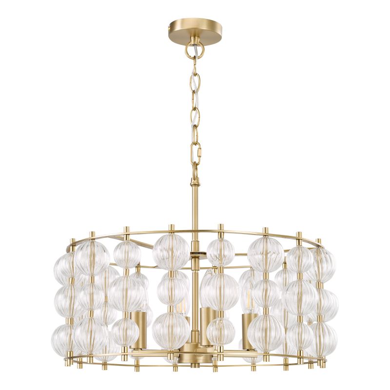 Dar-YUR0435 - Yuridia - Satin Gold 4 Light Centre Fitting with Ribbed Glass Globes