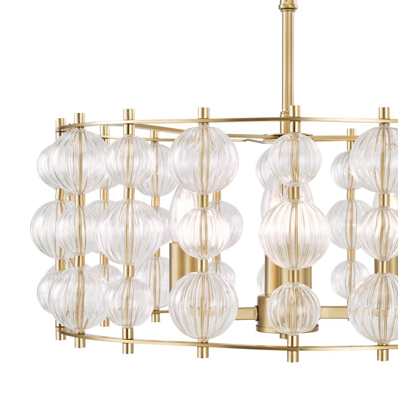 Dar-YUR0435 - Yuridia - Satin Gold 4 Light Centre Fitting with Ribbed Glass Globes