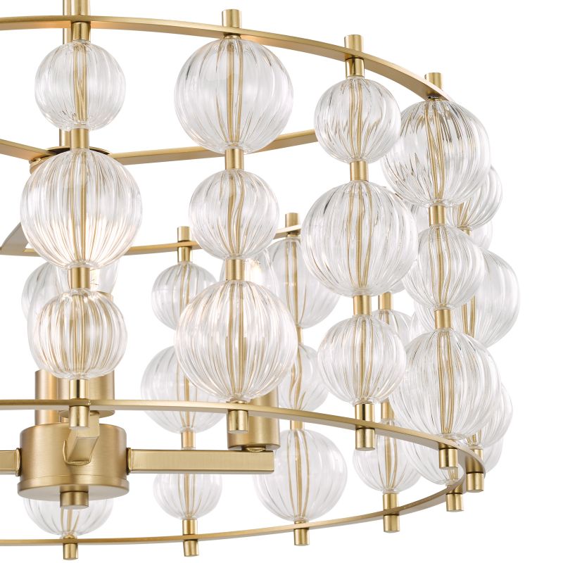 Dar-YUR0435 - Yuridia - Satin Gold 4 Light Centre Fitting with Ribbed Glass Globes
