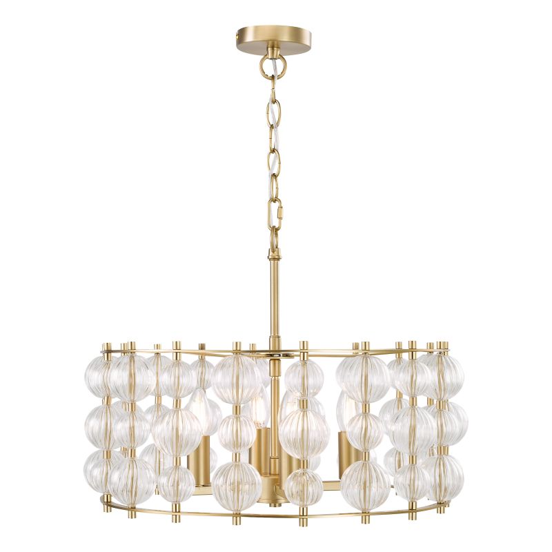 Dar-YUR0435 - Yuridia - Satin Gold 4 Light Centre Fitting with Ribbed Glass Globes