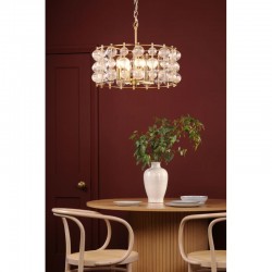 Yuridia - Satin Gold 4 Light Centre Fitting with Ribbed Glass Globes