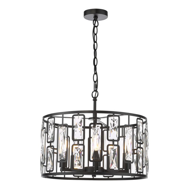 Dar-ZOE0522 - Zoelle - Matt Black 5 Light Pendant with Crystal