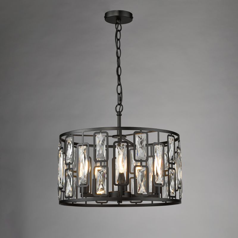 Dar-ZOE0522 - Zoelle - Matt Black 5 Light Pendant with Crystal