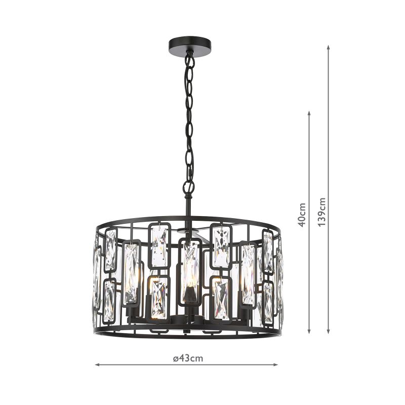 Dar-ZOE0522 - Zoelle - Matt Black 5 Light Pendant with Crystal