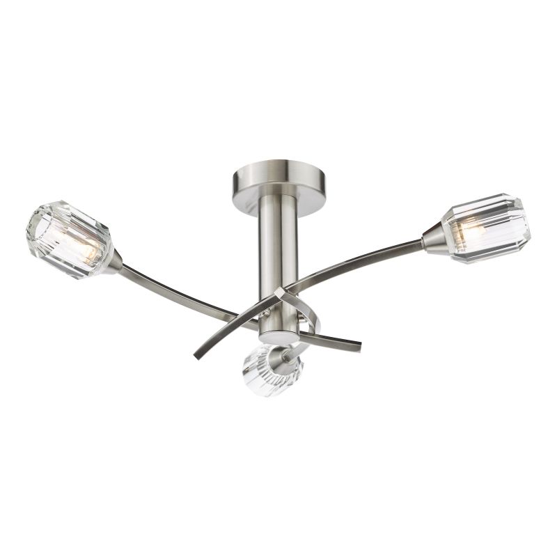 Dar-ZON5338 - Zonda - Brushed Nickel 3 Light Semi Flush with Crystal