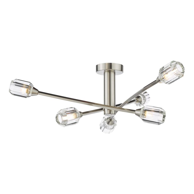 Dar-ZON6438 - Zonda - Brushed Nickel 6 Light Semi Flush with Crystal